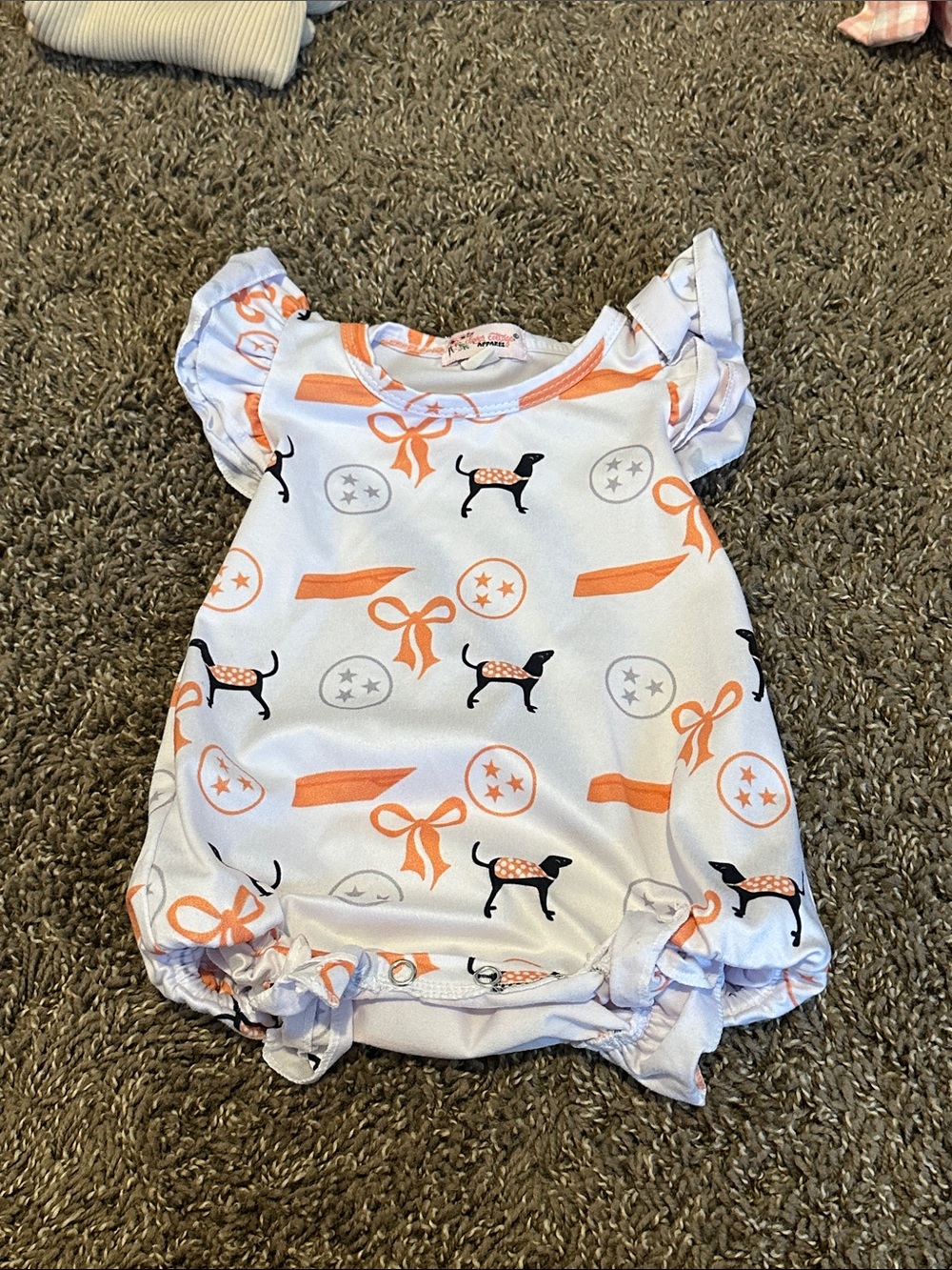 Tennessee Baby Romper with Orange Bow & Dog Print